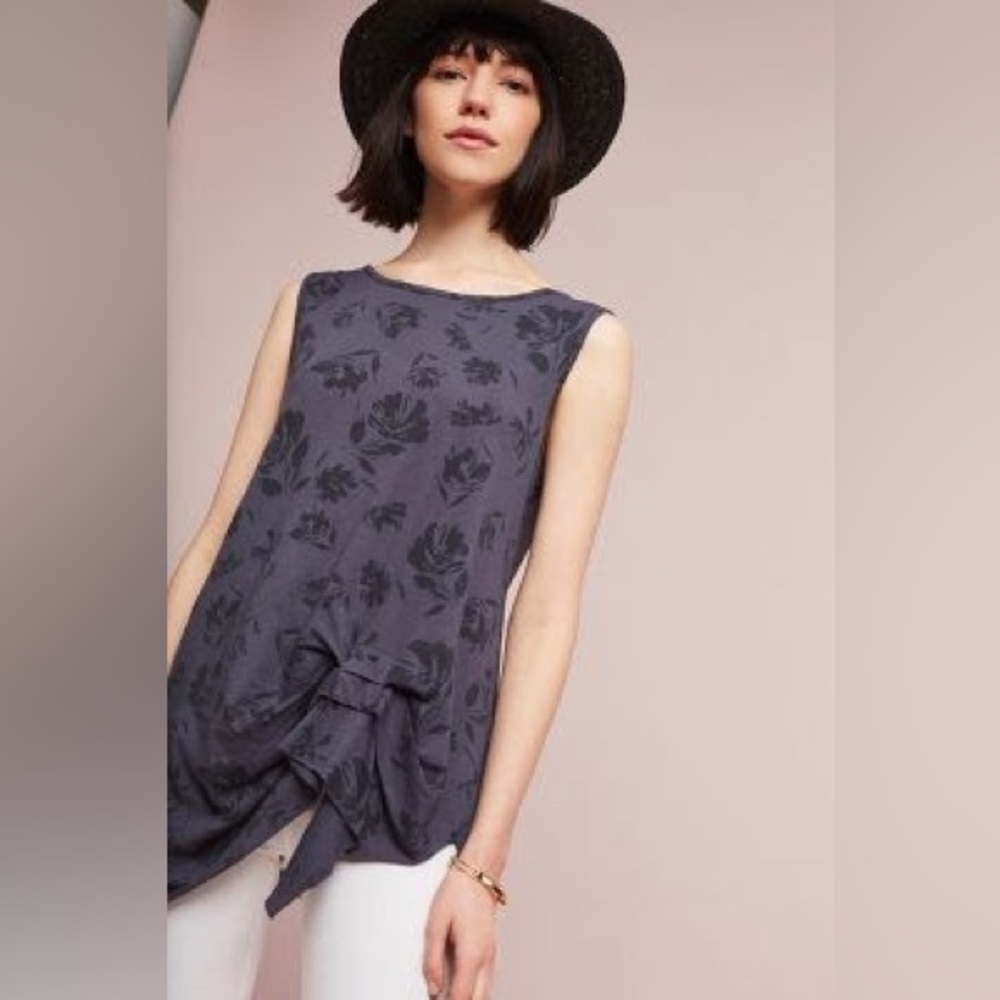Anthropologie: T.La Gathered Pleat Tank - Black Motif - Size M
